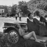          Photo and text from Miss Moss web site; This last photo was taken by Loomis Dean in 1949. “Nude Model Doris Fischer smoking cigarette as she takes a 5 minute break fr. posing for a half hour for students at Oxbow, The Art Institute of Chicago’s summer school.”

edit: i received an email from Professor Tony Jones, who is the Chancellor & President-emeritus of the School of the Art Institute of Chicago telling me a bit more about the school…

    Hello Diana in Capetown, South Africa, this is Tony Jones in Chicago, USA, sending to say a big Thank You for the story you posted about the Oxbow Summer School of Painting in Saugatuck, Michigan, USA.

    You are most perceptive (as are those who left comments) – Oxbow is indeed an idyllic place, almost a dream-definition of what a summer art camp of the beach would look like in a fantasy. But fantasy not – it’s real, and if you saw it today, the years between 2013 and year when these photographs were taken, 1948, would melt away. Oxbow is a flourishing haven for artists, and is run by the School of the Art Institute of Chicago (which is 150 miles away on the other side of Lake Michigan – Oxbow is on the west coast of Michigan – what is called “The Sunset Coast”). In the photograph showing the model atop a dune, being painted by a group of students, it shows the big lake in the background – but the pictures of students in canoes is the Oxbow Lagoon (now, how romantic is that ? – a private freshwater lagoon, with no powerboats, no jet-skis, and partly covered with flowering water-lilies, just like Monet’s gardens at Giverny. Artists mount easels on the canoes and paddle out into the lily-fields to paint directly from nature).

    And speaking of models – yes, we still teach a class called The Figure in the Landscape, and you’d find a model posing (wearing only bug-spray) and students painting her … along with classes in sculpture, printmaking, bronze-casting, wrought-iron, ceramics, textiles, papermaking, and glassblowing … in a wonderful open-air hot-glass studio right on the edge of the lagoon.

    Oxbow is now over 100 years old and we still run it as it always was – an escape from busy downtown Chicago to a silent, calm, rustic retreat of about 150 acres, set on the lagoon, surrounded by thick woodlands, several herds of deer, with no cars, no streetlights, just studio and very basic cabins for sleeping, beautiful workshops and The Inn, the gathering place where we provide all meals (the belltower chimes and you come back from wherever you are and eat en famille – then go back to your work. At Oxbow you come just to work, there are no distractions, you are there at your own speed to draw or dream). Oxbow is a very special place, deeply loved by all who attended or taught there, and we keep it that way – and the list of alumni is quite extraordinary : imagine the summer when one of the students, short of cash, but with a culinary talent that matched his art ability, agreed to be the paid cook … and returned the following summer from his Art Institute studies in sculpture to work in the Oxbow studios – he is Claes Oldenburg, founder of the Pop Art movement in New York, and one of America’s leading and most influential artists (and Oxbow alumni !).

    This article from LIFE is really a joy – and quite a number of the people in the photographs have been identified, some still alive and recalling the period well. I’m contacting LIFE to see of they still have the originals and the out-takes that never made it to the magazine – I am currently writing about the School of the Art Institute and it’s various off-site art-camps (in Colorado, Wisconsin, Michigan and even Mexico), so your link came to me with great delight – thanks thanks and thanks again.
   