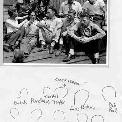 HMDemerestWaitingForPay.jpg 963KB: Butch Purchase, Mardel Taylor, George Lenew, Larry Baker, Bob Peel, George Pardue, Ev Van Plue, Erv Diepenhorst, unknown, Jack Sewers