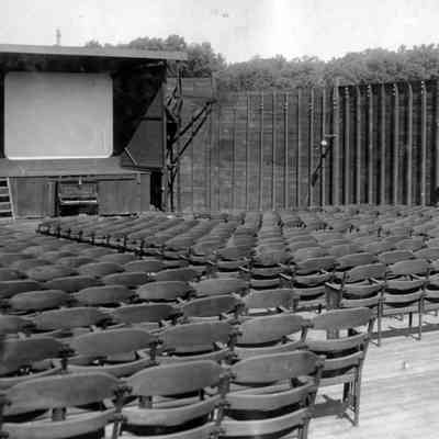 Interior of the airdome, for comparison.: photo evidence, above, suggests the seats are NOT from the Air Dome theater. Cynthia Sorensen recalls that the movie theater in the Big Pavilion had upholstered seats so if these are from the Big Pavilion they must have been from an earlier era.