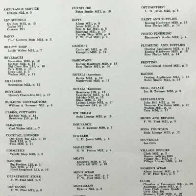 Who's Who Along the Kalamazoo: List of merchants, hotels, clubs, restaurants keyed to map of Saugatuck