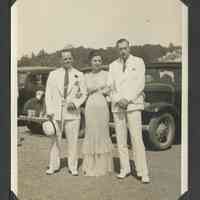          ES60019-Frank-Jean-whoOvalDedication.JPG; Frank Sewers, Jean Sewers, unidentified man, Oval Beach dedication, Oval beach opening
   