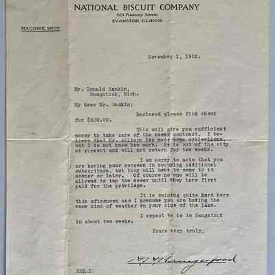 3. Letter from ? Hungerford to Donald Rankin about sewer contract, 1922.