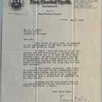          D. 1918 letter from State Sanitary Engineer requesting Village Clerk L.R. Brady to provide sewage system maps.
   