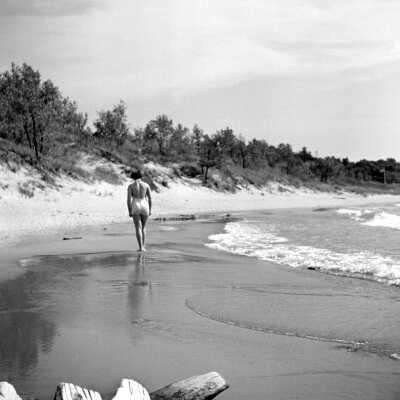 Lone beach walkers 1949