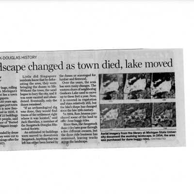 Landscape changed as town died, lake moved, Holland Sentinel, Evan Kreager, no date