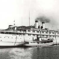          ca 1910 The 77’ Aliber is dwarfed by the steel-hulled steamer, City of South Haven.; Aliber & S. Haven ca 1910
   