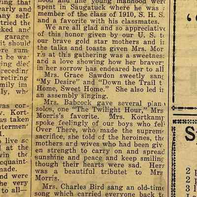 Commercial Record, June 5, 1931: article about Lillian's impending journey to France to visit her son's grave