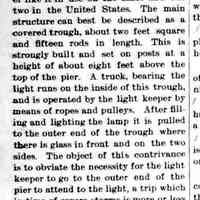          cr1894051101HarbourLightOnSouthPier.jpg; Newspaper story from 1894 about a light that, presumably?, replaced the light damaged in 1892
   