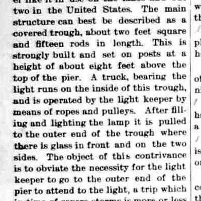 cr1894051101HarbourLightOnSouthPier.jpg: Newspaper story from 1894 about a light that, presumably?, replaced the light damaged in 1892
