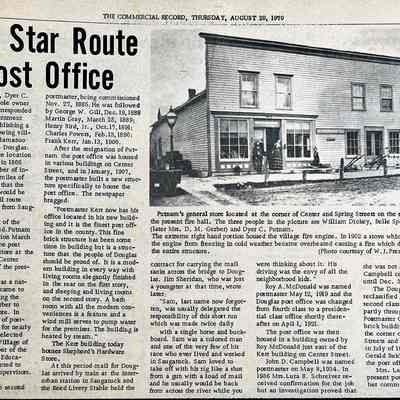 page 7: From Star Route to Post Office - Dyer C. Putnam, his store, and subsequent post masters and locations