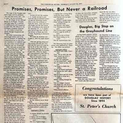 page 8: Promises, Promises, But Never a Railroad and Douglas, Big Stop on the Grayhound Line