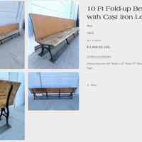          Possibly a similiar set of legs; https://antiquitieswarehouse.com/products/10-ft-fold-up-bench-with-cast-iron-legs
   