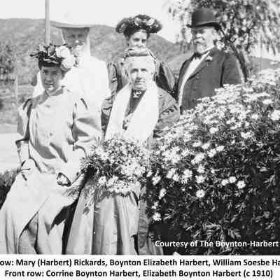 Family-at-Sunset-House-labeled.jpg 3.9MB: Back row: Mary (Harbert) Rickards, Boynton Elizabeth Harbert, William Soesbe Harbert Front row: Corrine Boynton Harbert, Elizabeth Boynton Harbert (c 1910)