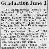          cr1950052601Classof1950.jpg; 1950 - John Corkill, Margaret Webster, Larry Erlewein, Benny Klaynik, Walter Orzihoski, Delia
Whipple, and John Polka.
   