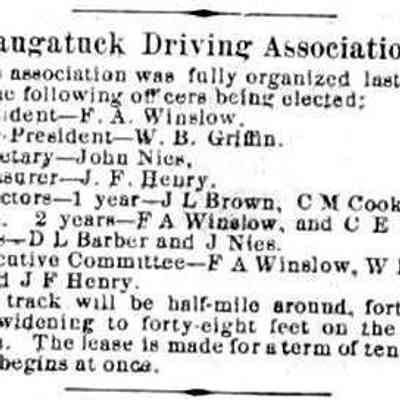 cr1884072501dd.jpg: Track expected to be half-mile around and 40 feet wide, widening to 48-feet wide on the home stretch. F.W. Winslow, W.B. Griffin, John Nies, J.F. Henry, J.L. Brown, C.M. Cook