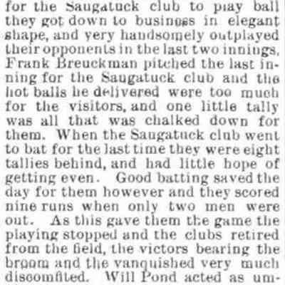 cr1887072201 baseball.jpg: Amateur team consisting of businessmen from Saugatuck and Douglas including Capt. Rogers, Capt. Bird, T.W. Leland, C.M. Winslow, George Gill, Frank Breuckman, Will Pond, Milton Gerber