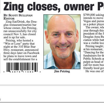 Petzing leaves town after unsuccessful bid for Douglas City Council set: Commercial Record, December 24, 2015