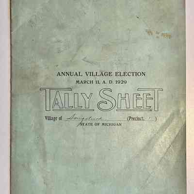 Tally Sheet booklet for 11 March 1929 election