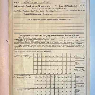 Tally Sheet booklet for 11 March 1929 election, page 1