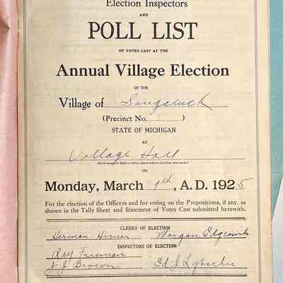 1925 Poll list page 1 - clerks Herman Hirner, Morgan Edgcomb, inspectors Ray Freeman, J.J. Brown, Ed J. Lybarker