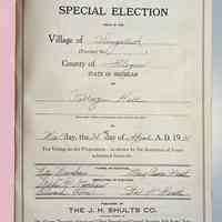          Special election statement of votes first page, Nita Newnham and Mary Anne Heath clerks, Stephen Newnham, Edward Force and Doc A. Heath inspectors
   