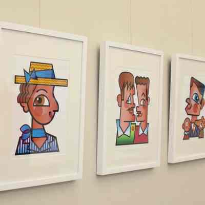 The prints on display in the exhibit.