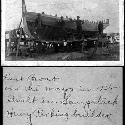 Last_boat_built_1936.jpg 902KB - Erik Peterson donation/Digital file on Jack Sheridan Drive 2021.72.02: Last Boat on the ways? in 1936 -- Built in Saugatuck Henry Perkins Builder, probably the Charlie F. Thompson