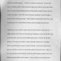          1; Ox-Bow is familiar (pause).. Ox-Bow is unknown, mysterious. It seems that
since its founding days, Ox-Bow has been a place that comforts and soothes those
that visit yearly while simultaneously providing endless fodder for those who are
curious, but distant. Part of the reason I am here, speaking to you all tonight, is
because of this enduring curiosity - that wonderful impulse that propels the young
and the lucky old to expand their world through knowledge and experience.
Unlike most of you, I didn't come to know Ox-Bow because of my curiosity... I
simply needed a job. That was four years ago, making me a bit of an Ox-Bow pup.
In this short time, however, I have had the opportunity to dip into the Ox-Bow
archives, and to learn of Ox-Bow's history through various texts, newspaper
articles, and from stories some of you have told me. I am not an expert on the
history of Ox-Bow, nor have I scoured the archives from end to end - - But. as I
have gleaned the facts and folklore of this, the oldest summer school of art in the
Midwest (second oldest in the country)...I tell you that my curiosity has been
piqued, the hunger for information has grown, but the meal is not to be finished.
   