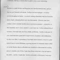          16; Bow participants and local towns people to gather for dances, theatrics, and art
exhibitions. Having a common place to gather is key to any relationship.
(black
But there is a path Ox-Bow and Saugatuck have traveled between then, and now.
that one can't honestly call smooth. Ox-Bow has been negligent - at various
periods throughout its history - in actively seeking relationship with local residents
and in simply welcoming them (you) onto the property. Likewise some local
residents seem to consider Ox-Bow-ians as an invasive presence....a typical us vs.
them mentality, city vs. town, summer vs. year round, etc. So the combined bits of
resistance, from both sides, has been. I think, problematic. Luckily, in the past 10
years, there has been a great deal of improvement, acceptance, and collaboration.
Ox-Bow now offers 5 scholarships to local high school students, at least 6 to adult
artists living in western Michigan, a growing program of community classes called
Art on the Meadow that are affordable and scheduled to work around the working
person's schedule, and a Friday Night Open House series that is free and open to
the public….and fun, I might add. And the community is showing up. Less wary
   