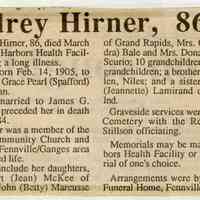          EnsObit-Hirner-Audrey.JPG; Audrey V. Hirner, Clyde B. Allen, Grace Pearl Spafford Allen,
   