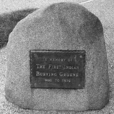 Above - Marker on the corner of Butler and Water Streets commemorates the site of the first cemetery.: filename: Indian burying ground