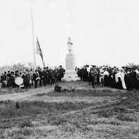          Ganges monument 1907.jpg; Veterans and others stand around the Ganges Civil War monument in Taylor Cemetery that was first dedicated in 1906 for Memorial Day services. At the far right Major William H. Dunn, formerly of the 10th Michigan Cavalry, sits on a horse.
   