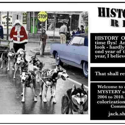 As seen in Commercial Record, 13 mar 2025 dogs.png: Sled dog races - 1973 race organized by Bob Taft of Chamber of Commerce. Dogs lined up on Mason St., east of Butler with Pumpernickles and 'Round the Corner Ice Cream visible in the background