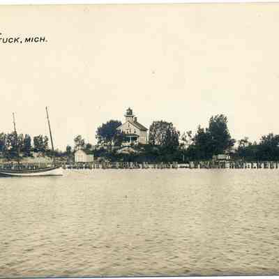 Lighthouse with mackinaw in front.jpg 1.2MB circa1913