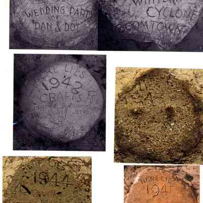 Oxbow_markers_1940-45.jpg 2.7MB: Burials for 1940, 1941, 1942, 1943, 1944 and 1945. 1942 commemorates softball or baseball game between Ox Bow Luggers and Lighthouse Jeeps
