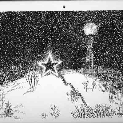 Stearns 68_12a_Art_Club_Calendars.jpg 772KB: Fred Stearns drawing of the star for the 1968 Art Club calendar
