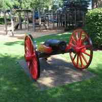          Cannon.jpg 33KB; May Heath and the Village Square

A few days ago, a public memorial was unveiled to May Francis Heath in the Saugatuck public square. How fitting was this location! May was born on Butler Street two blocks south of the square at what was later to be the Elms Hotel, and for almost all of her life she lived within a three block radius of the square.

The ancient cannon which is a feature of the square was purchased and donated to the city by her grandfather Stephen A. Morrison, 