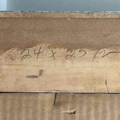 Penciled note on back of frame possibly part of bank inventory since all items in donation have the same marks.: Brorby 24x25 1/2 - Wh???