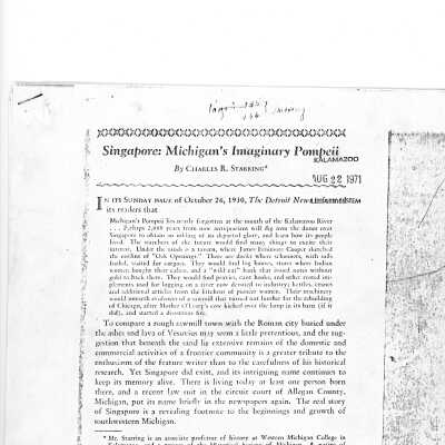 Singapore: Michigan's Imaginary Pompeii by Charles R. Starring (1971)