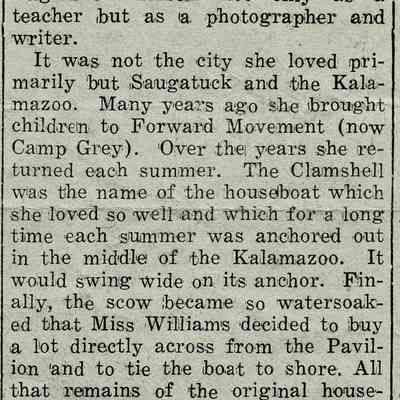 Fanny Williams obituary.jpg 1.4MB: Fanny Williams about 1869-1939, Clamshell cottage