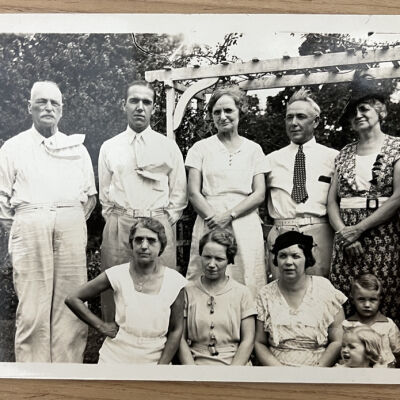 Saugatuck circa 1936: L-R Joshua J. Brown, Richard M. Brown, Mabel Brown, James M. Brown, Unknown cousin and Edith Brown
L-R front row - Ella Brown, Beatrice Brown Finch, Unknown cousin, boy cousin and Sandra Ann Finch