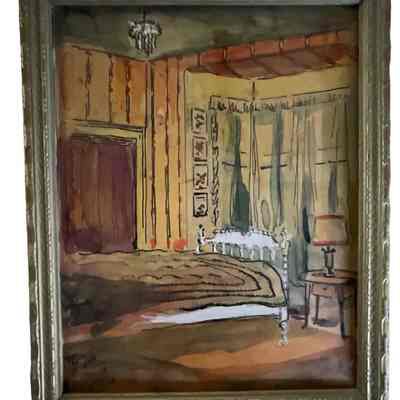 Auction photo of art in frame: https://www.liveauctioneers.com/item/165086148_-the-yellow-room-at-saugatuck-watercolor