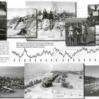          image001.jpg 5.4MB; Living near Lake Michigan and the Kalamazoo River we are interested in the rise and fall of the water level. Records show that in the last 100 years the maximum and minimum levels have fluctuated drastically. The experts say that there is no predictable pattern to the levels in the long term. They know major short term factors influencing the level are rainfall-snowfall, and air temperature.

The Society has a great many archived photos related to the subject - so to provide all of us with a bit of historical up and down prospective - here you are!

Between 1917 and 2005 the level of Lake Michigan had a high of 583 feet above sea level and a low of 576.2 feet for a maximum fluctuation of 6.8 feet.
   