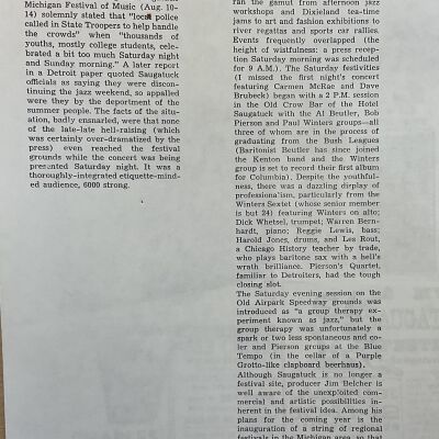 Report refuting newspaper articles in local and Detroit papers about supposed riots at festival.