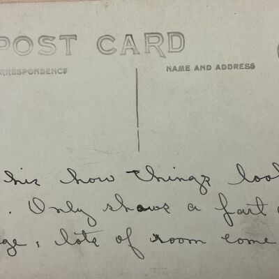 Reverse of cottage porch picture.  Postcard