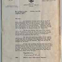          F. Letter to Clarence W. Wade, Village president, from Mich. Department of Health requesting water and sewage system plans, as required in Act 98 of Public Acts 1913.
   