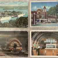          Big Pavilion Sheet 01; The image displays four vintage postcards depicting scenic and interior views of the Big Pavilion located in Saugatuck, Michigan.
   