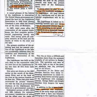 Art Deam Lighthouse article 1952: Commercial Record Sept. 19, 1952