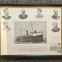          framed; EDWARD GEORGB STINES. Captain. St. Joseph
CORNELIUS D. SIMONS. 1st Mate. Benton Harbor
BENNIR EDWARD STINES. 2nd Mate. St. Joseph
ROBERT McCLURE. Chief Engineer. Detroit
JAMES K. CLARKE, Clerk, St. Joseph 
JOSEPH F. PEARL, Passenger, St. Joseph
ALFRED WIRTZ, Second Engineer, Detroit
JOSEPH MARKS. Wheelman. Benton Harbor
JOHN WERNER Firemen. Sweden
WILLIAM M. SCHECK, Fireman, Philadelphia
THOMAS ROBERTSON, Watchman, Baltimore
JOHN HOGEBOOM. Watchman. Saginaw
GRANT A. DOWNING. Oiler. Lapeer
RALPH DOWNING. Coal Passer Lapeer
NATHAN LYNCH Cook. St. Joseph
MERRITT W. MORGAN. Steward. Benton Harbor
JAMES MALONE. Pantryman, Chicago 
JESSE DAVIS, Porter, Benton Harbor
JNO MATTISON. Deck Hand. Benton Harbor
ARCHIE BENTLY, Deck Hand, Benton Harbor
WM. DUNN. Deck Hand. Benton Harbor
JOSEPH FELIX. Deck Hand. Benton Harbor
THOMAS CASS ED Deck Hand. Benton Harbor 
Jack RYAN. Deck Hand. Benton Harbor
   