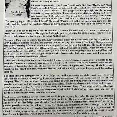 b. Tribute to Donald Davis “TOAD” - by Tammy Grigg